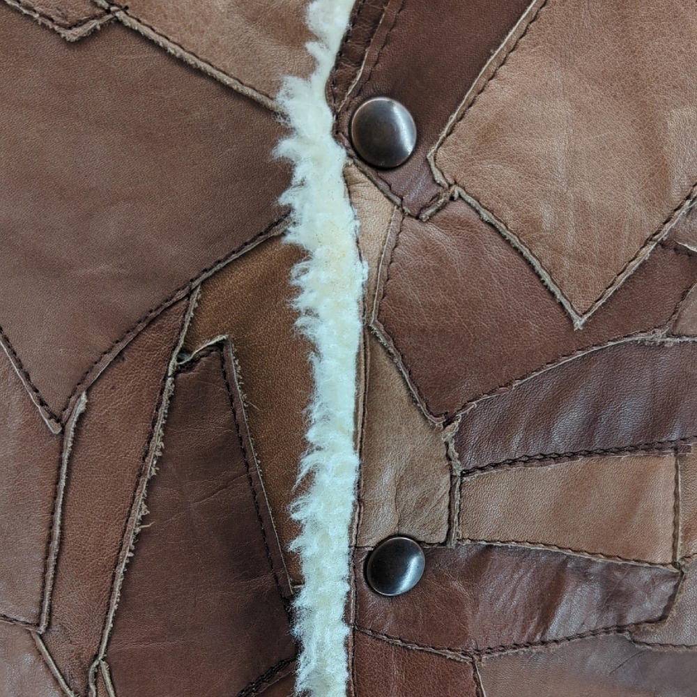 Men's Patchwork Shearling Lining Leather Vest Bro… - image 5